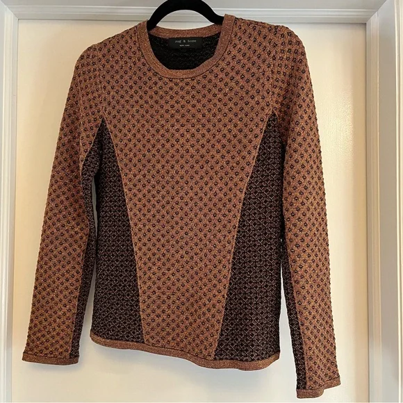 Rag & Bone - Amanda Metallic Crewneck Sweater - copper/brown/black - size M - Picture 2 of 9